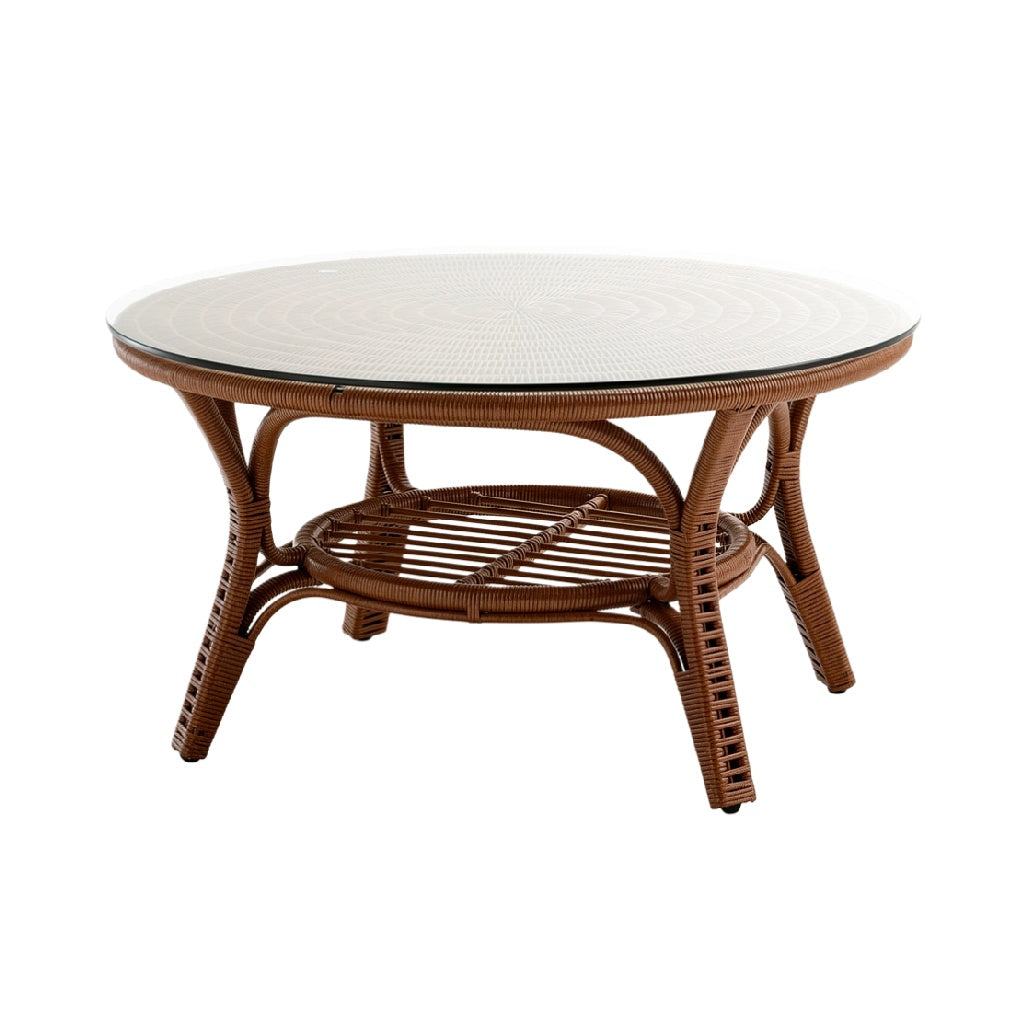 Modern Round Rattan Coffee Table with Glass Top